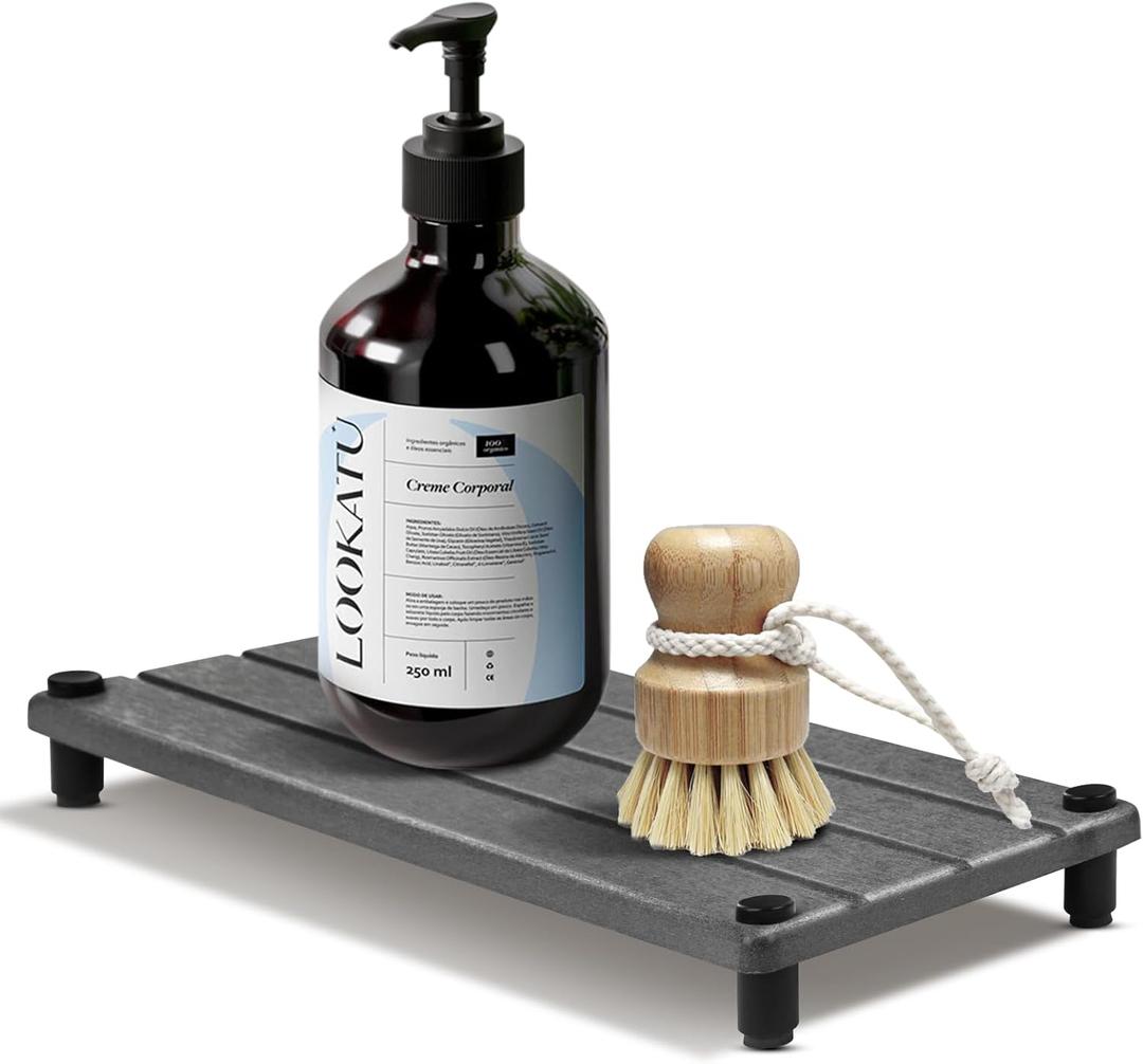 Drying Stone Tray, 11" x 4.3" Instant Dry Sink for Bathroom & Kitchen Counter, Water Absorbing Stone Tray for Sink, Diatomite Absorbent Coasters, Dish Soap Dispenser Sponge Holder