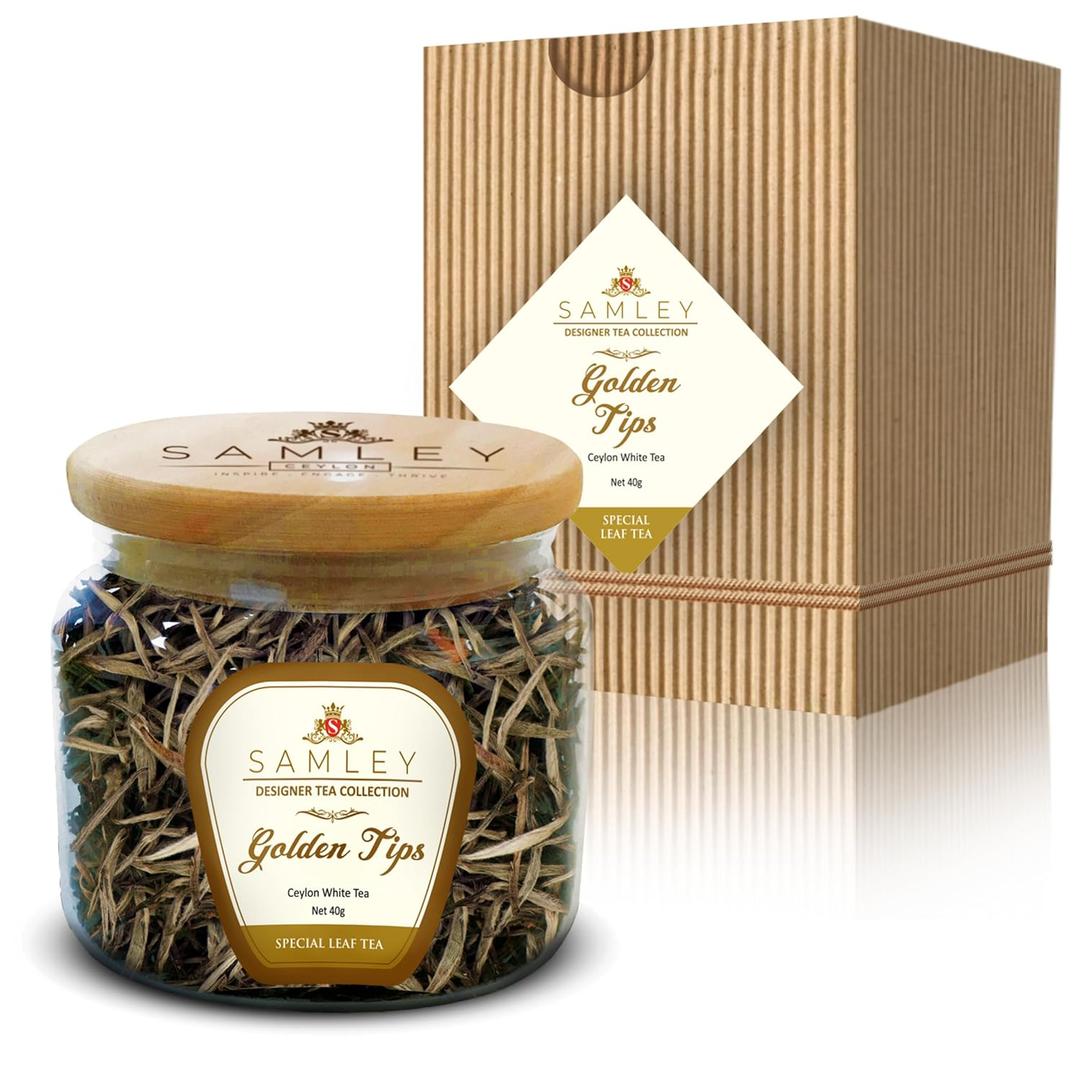 SAMLEY CEYLON - Organic White Tea Loose Leaf - Premium Ceylon Golden Tips from Sri Lanka - Luxury Single Bud Loose Leaf White Tea Artisan Quality 1.4oz