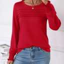 LOMON Women Tops Long Sleeve Blouses Dressy Casual Crewneck Pleated Tunic Shirts 2026 Loose Fashion Clothes (Red, M)