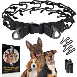 PetJett Prong Collar for Dogs - No Pull Choke Collar for Dogs, Pinch Collar for Dog Adjustable Safety Dog Training Collar for Small Medium Large Breed - Durable Stainless Steel Metal Choker Chain (Medium: 16 - 18" / 50 lbs, Full Black)