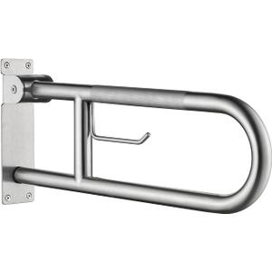 29-Inch Flip-Up Stainless Safety Flip-Up Bathroom Grab Bar with Integrated Toilet Paper Holder, Wall Mounted Support for Handicapped or Elderly Toilet Handrails Hand Grips Handle Shower Assist Aid (29inch)
