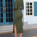 Women's Bodycon Maxi Dress Winter Fall Long Sleeve Side Slit Dresses Knit Fitted Tight Basic Party Club Cocktail (Green, L)