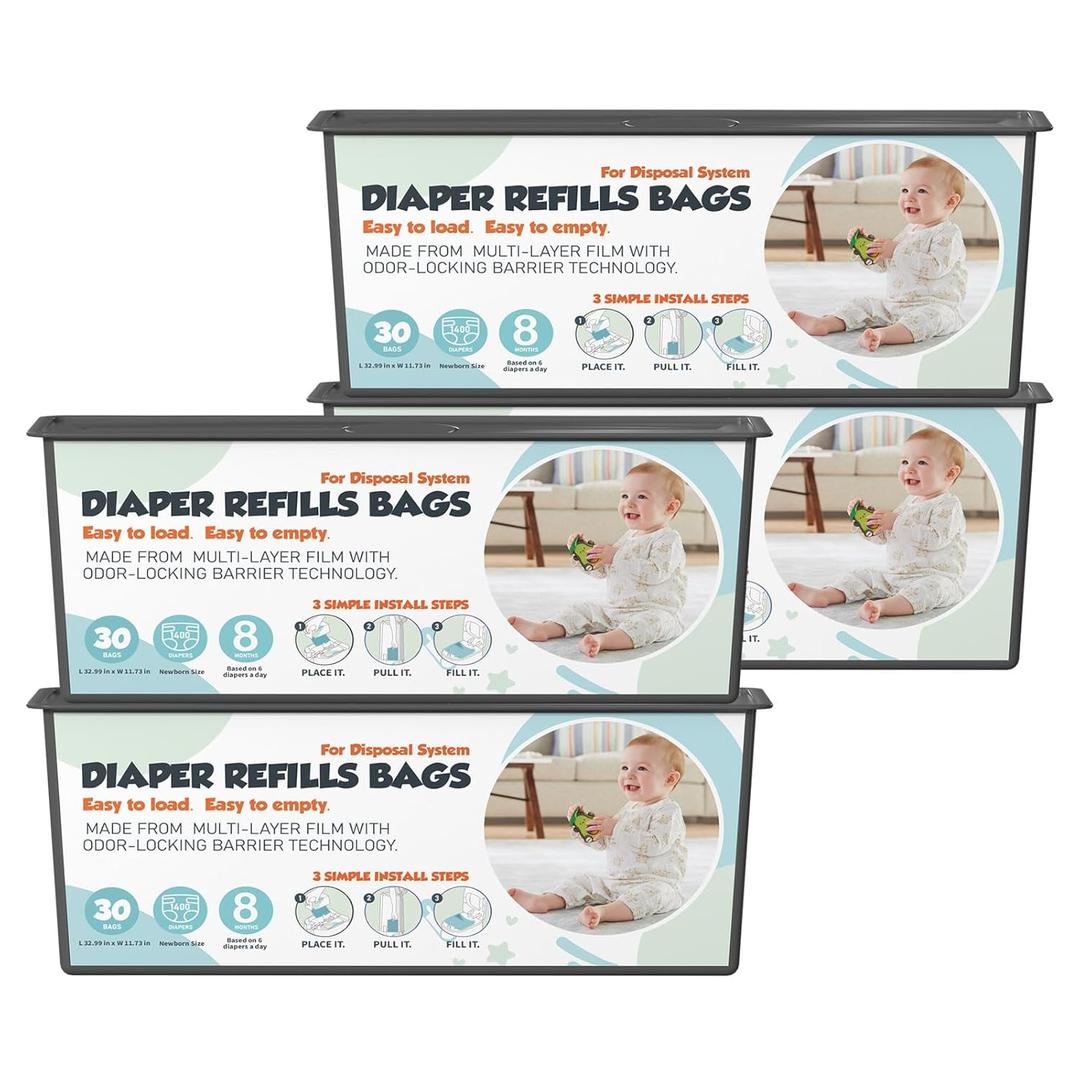 Diaper Pail Refills Bags with 30 Bags Compatible with Genie Easy Roll Signature and Platinum Diaper Pails, 7-Layer Odor-Barrier Technology, 4 Pack (120 Bag)