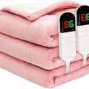 Heated Blanket Queen 84"90" - Premium Cosy Soft Electric Blanket with 6 Heating Levels,Dual Control Fast Heating Flannel Sherpa Blanket for Bed & Couch,Auto Shut Off/Machine Washable (Pink)