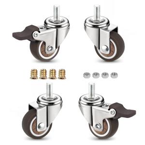 1.25 Inch Low Profile Furniture Casters, Mute Swivel Rubber Wheels with M6x15mm Stem Threaded Mini Casters, Load Capacity 150lbs