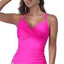 B2prity Women's One Piece Swimsuits Tummy Control Front Cross Bathing Suits Tie Back Slimming V Neck Swimwear(Hot Pink), M