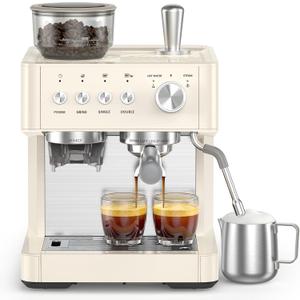COWSAR 15-Bar Expresso Coffee Machines, Commercial Espresso Machine with Grinder, Milk Frother/Steam Wand & Tamping Tools for Cappuccino & Latte - White (EXP 09/23/33)