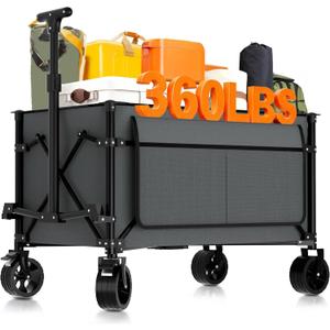 Favoyard Collapsible Wagon Carts Foldable 150L & 360LBS Portable Folding Wagons with All-Terrain Wheels & Brakes Heavy Duty Outdoor Utility Cart for Beach Grocery Camping Shopping Sports Garden, Grey 