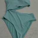 Women's One Piece Ribbed Swimsuit One Shoulder Cutout Swimwear Sexy Bathing Suit (Medium, Mint Green)
