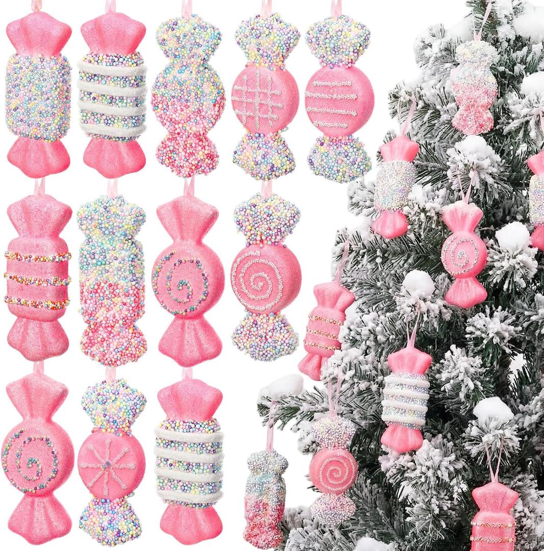 12 Pack Pastel Candy Christmas Tree Ornament Set Colorful Candy Hanging Pendant Decoration Pastel Xmas Ornaments Crafts Decor for Home Holiday Birthday Party Supplies
