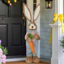 DR.DUDU 2.7FT Large Easter Bunny Decor  Outdoor Easter Decorations for Porch & Home, Straw Standing Rabbit Statue with Carrots, Farmhouse Spring Decor, Entryways Photo Props (Boy)