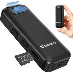 VSTARCAM 2K Mini Body Camera with 180° Rotating Lens, 1500mAh Battery & 64GB TF Card Included, IR Night Vision, Portable Wearable Video Recorder for Cycling, Meetings & Outdoor Recording