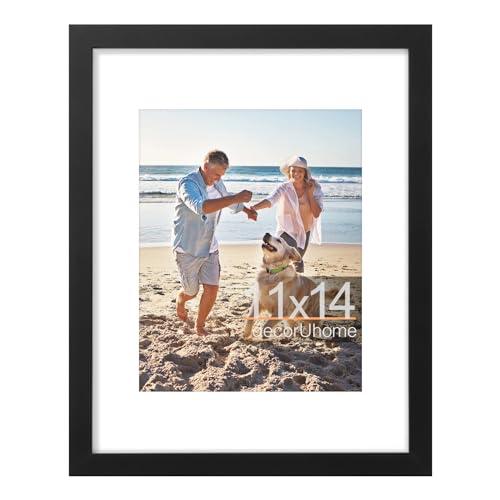 decorUhome 11x14 Picture Frame, Display Pictures 8x10 with Mat or 11x14 without Mat, Wall Mounting Photo Frame, Black, Pack Of 2