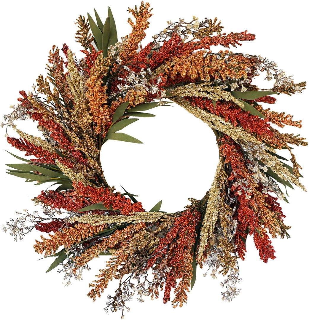 22 Inch Fall Harvest Wreath Wheat Grain Decor Rustic Thanksgiving Wreaths for Front Door Autumn Farmhouse Decor Indoor Outdoor