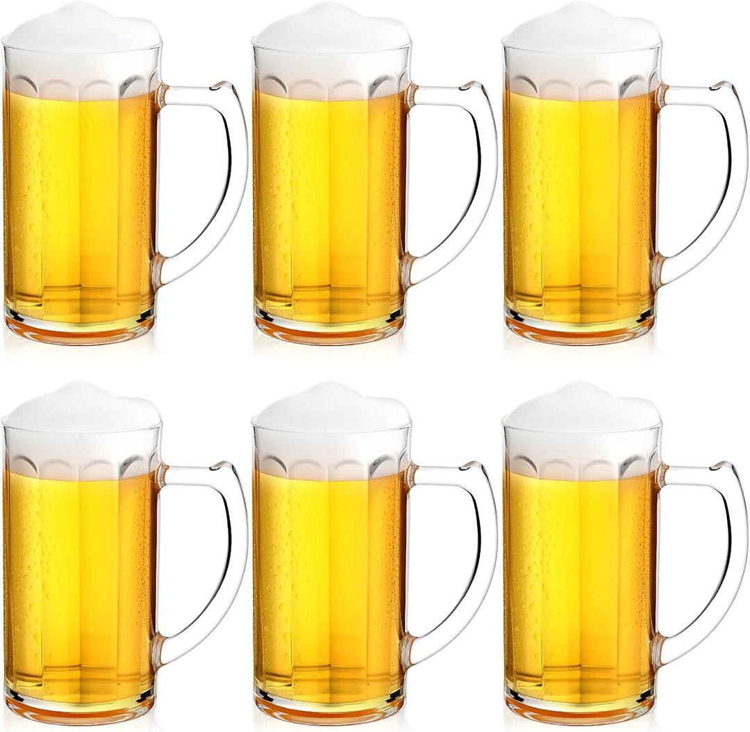 Domensi 6 Pcs 12 oz Clear Plastic Beer Mugs with Handles
Reusable Steins for Bar Party Barbecue Wedding, Classic Mugs for Whiskey Juice Coffee Tea Cocktail, Sturdy Grip