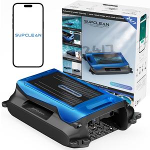 24/7 Solar Powered Automatic Electric Pool Skimmer Robot with APP Support Floating Surface Cleaner for Above Inground Pool,Auto Robotic Pool Skimmer with Efficient Solar Breeze(Blue)