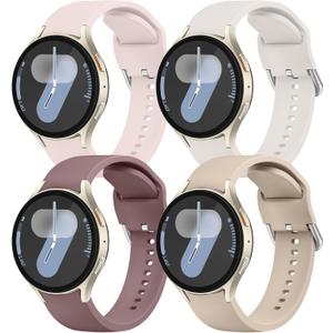 4Pack Bands Compatible with Samsung Galaxy Watch 7 40mm 44mm, 20mm Soft Silicone No Gap Sport Band Replacement Strap for Galaxy Watch 7 6 5 4 FE Band Women Men