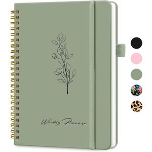 Undated Weekly Planner, Weekly To Do List Notebook with Goal & Habit Tracker Organizer, A5 Weekly Planner Notebook with Spiral Binding, 6.1" x 8.2" - Green