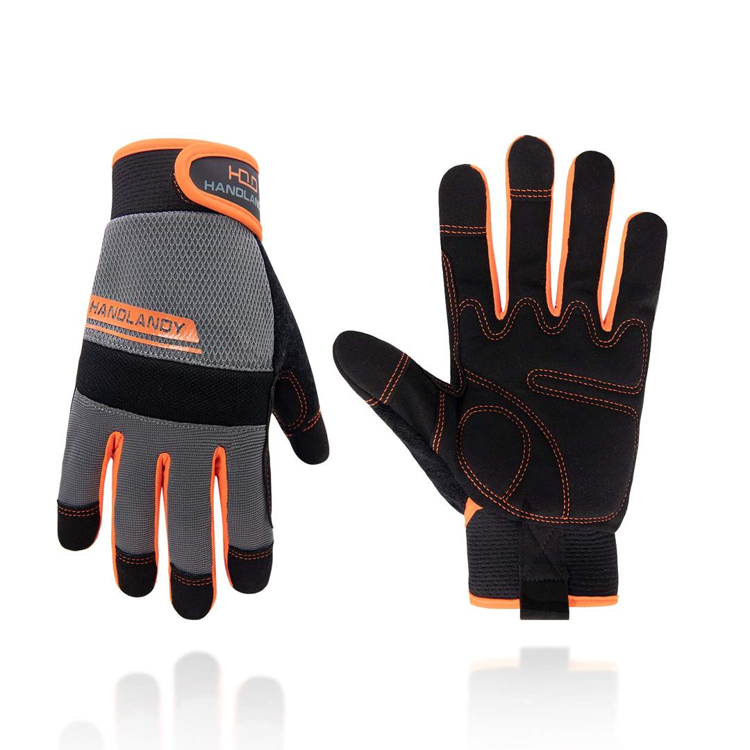 HANDLANDY Work Gloves Mens & Women, Utility Safety Mechanic Working Gloves Touch Screen, Flexible Breathable Yard Work Gloves (Medium, Orange) 