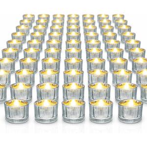 Mumufy 100 Pcs Glass Tealight Candle Holder Ribbed Votive Candle Holder for Centerpiece Wedding Proposal Spa Aromatherapy Meditation Home Decor (Silver)