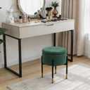 Round Ottoman with Storage,Soft Velvet Vanity Stool,Ottoman Coffee Table with Metal Legs,Foot Stool for Living Room Bedroom, Green