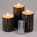 Comenzar Flameless Candles Battery Operated Candles Pine Bark Effect Real Candle Flickering 3D Wick Electric Home Decor Festival LED Candle with Timer 3Pack (Dark Brown)