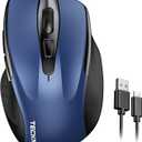 TECKNET Rechargeable Wireless Mouse, 2.4G Silent Quiet Click, 6 Adjustable 4800 DPI, Cordless Computer Mouse, Ergonomic Mouse for Laptop, 6 Buttons USB for Chromebook, Ergo Grip - Blue