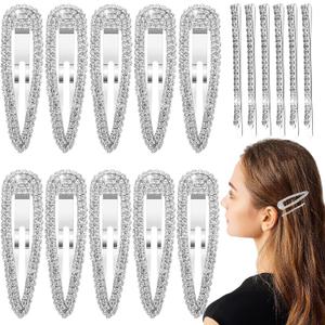 3 x 16Pcs Rhinestone Water Drop Crystal Hair Clips, Glitter Shining Metal Snap Hair Barrettes, Hairpins Headwear Accessories for Girls & Women