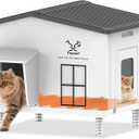 Indestructible Large Heated Cat House for Outside, Heated Outdoor Cat House 100% Weatherproof with Escape Door, Insulated Outdoor Cat Shelter for Multiple Cats, Feral Stray Kitty. 40x50CM, Grey/Green/White