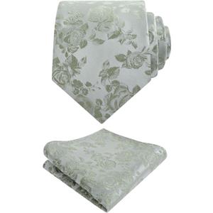 Alizeal Mens 3.15inches Rose Pattern Necktie with Floral Handkerchief Set (125-sage Green)