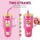 WINSA Glass Tumbler with Straw and Lid, 40 oz glass cup with handle, Glass Water Bottles with Time Marker, Silicone Protective Sleeve-Rose Red