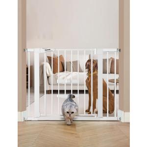 BABELIO New Version Baby Gate with Cat Door Adjustable,29-40" Metal Pet Door for Stairs & Doorways,Pressure Mounted,No Tools Needed,White
