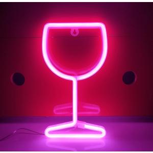 JYWJ Wine Glass Neon Sign,USB or 3-AA Battery Powered Neon Light,LED Table Decoration,Bedroom Wall Decoration,Birthday Gift,Wedding Supplies Business Gift(Pink)