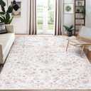 CAROMIO 9x12 Area Rug Large Machine Washable Vintage Area Rug Retro Distressed Floral Medallion Country Accent Rug Stain Resistant Non-Slip Floor Cover Carpet Rug for Living Room Home Decor, Pink