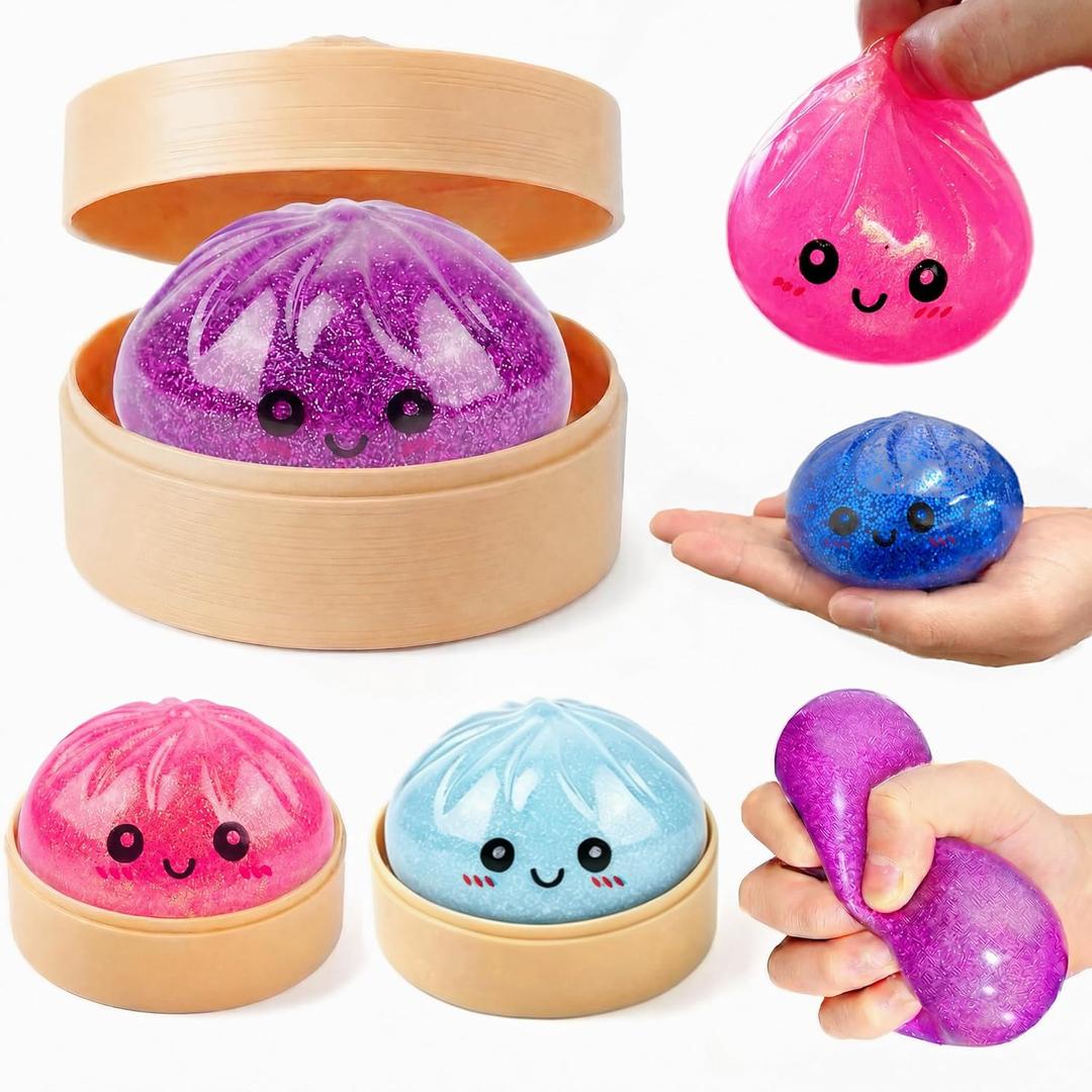 1PCS Dumpling Glitter Stress Balls, Squishy Fidget Toys for Kids 3.94" Quicky Rising Squishy Sugar Ball, Dumpling Sensory Squeeze Toys for Office Desk, Party Favors, Easter Basket Stuffers (Purple)