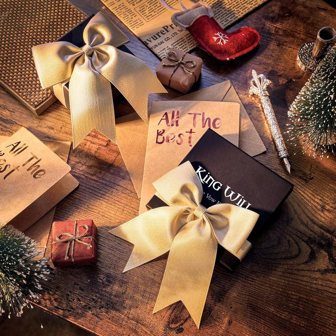 King Will Black Gift Box Set for Thanksgiving, Christmas, Birthday, 6.9''x4.2''x0.7'' Packaging Box with Greeting Card and Gold Weft Ribbon Bow Tie