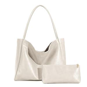 VOCUS Tote Bag for Women 2Pcs Large Casual PU Weekender Bag Soft Vegan Leather Shoulder Hobo Handbag Purse Travel Oversize