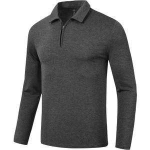 MoFiz Lightweight Men's Long Sleeve Polo Shirts Quarter Zipper Pullover Men's Polo Shirts (Large, Grey)