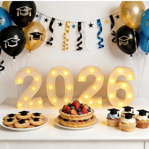 2026 LED Marquee Light Up Numbers, 4 LED Marquee Numbers for New Year Decorations 2026 graduation decorationsClass of 2026 Graduation Decorations Sign for Kindergarten Preschool High School College Wall Table Decor Party Supplies