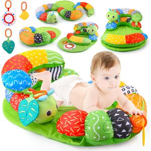 ARANEE 2-in-1 Tummy Time Mat & Seated Support Pillow Baby Toys 6-12 Months, Baby Tummy Time Toys Sit Me Up Floor Seat for Newborns and Older Babies, with Detachable Support Pillow and Toys (Green)
