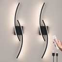 Battery Operated Wall Sconce Set of 2,Black Wall Sconces with Remote Control,3000K-6000K Modern LED Wireless Wall Light for Living Room, Hallway, Bedroom, 39.3 Inch (2 Pack), Rechargeable,2packs