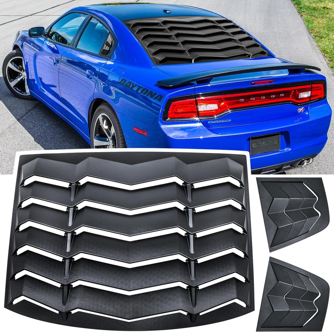 Rear+Side Window Louver for Dodge Charger 2011-2024 SXT GT R/T Scat Pack SRT Hellcat Widebody Redeye Daytona Windshield Sun Shade Cover GT Lambo Style Accessories All Weather ABS (Matte Black)
