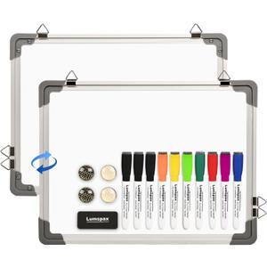 Small Dry Erase Board for Wall, 16" x 12" Double-Sided Hanging Whiteboard, Dry Erase White Board with 10 Markers, 4 Magnets and 1 Eraser, Portable Whiteboard for Home, Office, School