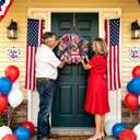 Spiritlele 250th Anniversary USA Door Sign Star Patriotic Wreath 4th of July Memorial Day Hanging Garland Indoor Decoration for Front Door Home Office Celebration Gift
