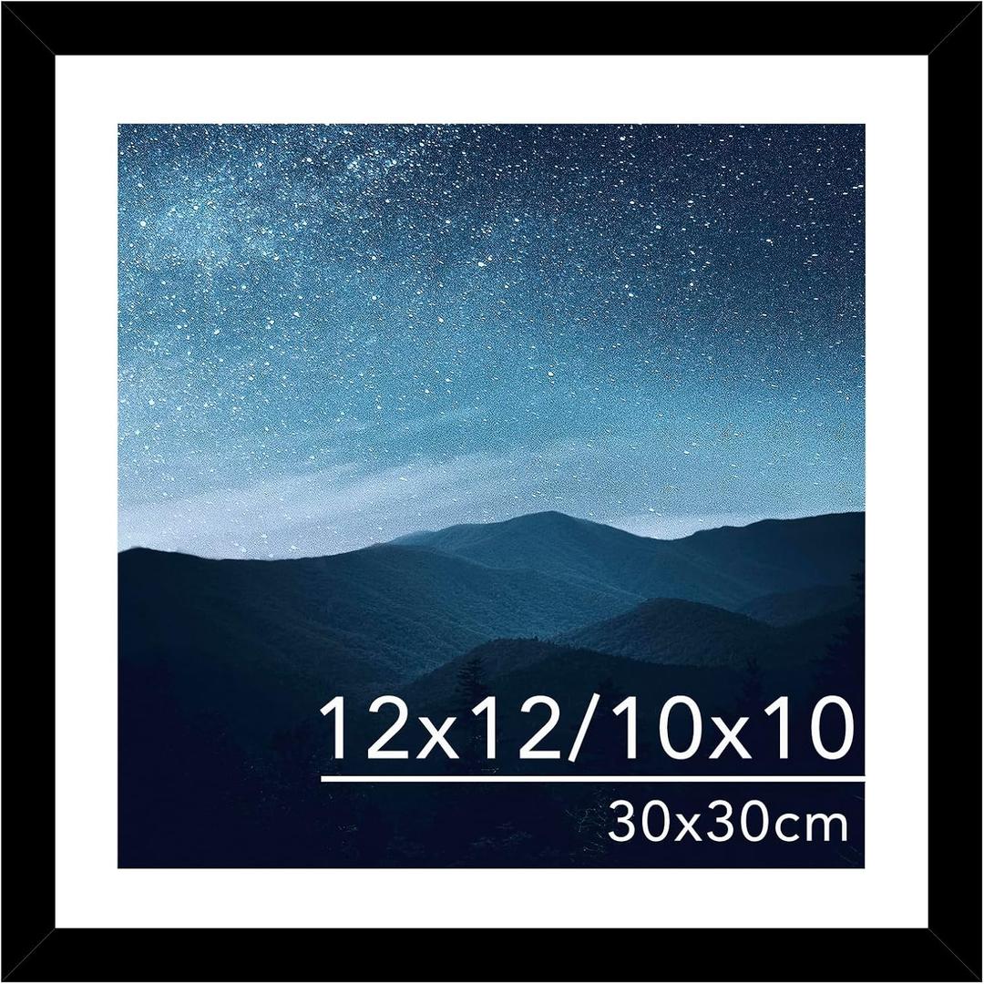 12x12 Picture Frame with Mat for 30 x 30cm Diamond Art Painting, Display Photo 10x10 or 12 x 12 Without Mat, Wall Hanging Large Frame with Plexiglass, Black