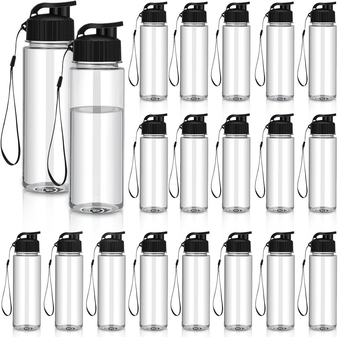 Mifoci 20 Pieces Water Bottle Bulk 17 oz Plastic Water Bottles Bulk Gym Sports Adults Reusable Large Bottles with Leak Proof Flip Top for Party Outdoor (Black)