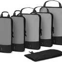 (Not Made In China) Compression Packing Cubes For Travel, Suitcase and Luggage Space Saver Organizer Bags, Lightweight, Waterproof, Durable, 6pc Set, Black