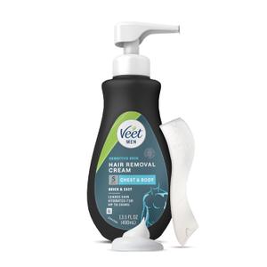 Veet Hair Removal Cream For Men, 5 Min Sensitive Skin, Hair Removal Gel For Body, Chest & Back, Dermatologically Tested, 13.5 FL OZ w/ Spatula