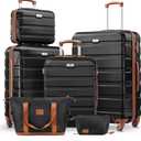 Suitour Luggage Sets 6 Piece, 20-inch Carry-on and 24 inch28 inch Checked Suitcase Set with Cosmetic Case and Travel Duffle Bags Set(Black Tan)
