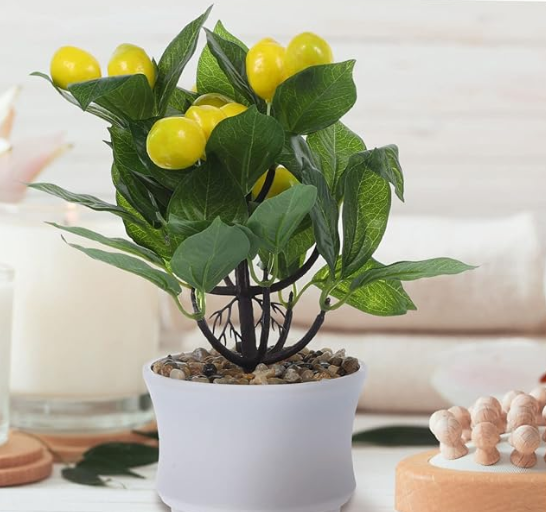 Lifelike Artificial Lemon Tree Bonsai 1pcs Faux Lemon Plant Decoration for Home Office and Kitchen Realistic Greenery Pot for Stylish Interior Decor, 35 inch